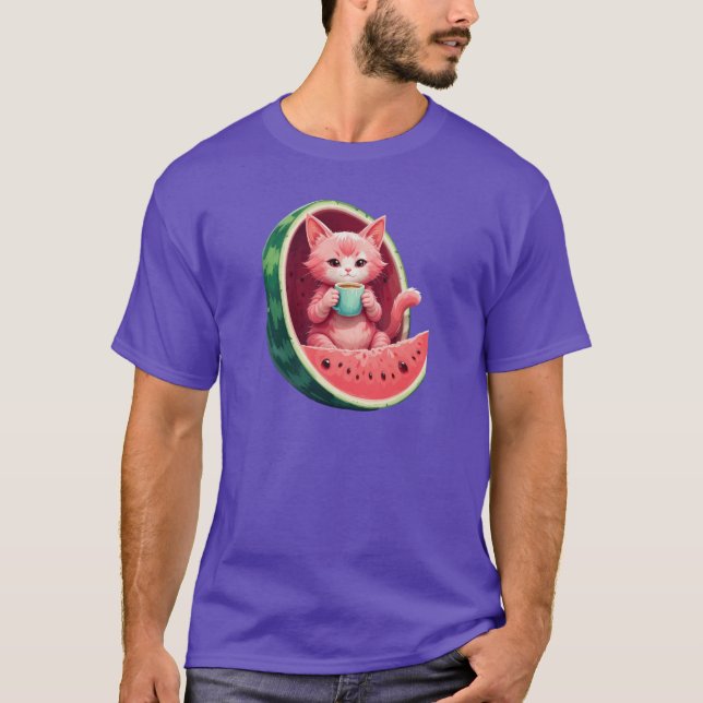 Watermelon Cat Coffee Break T-Shirt (Vorderseite)