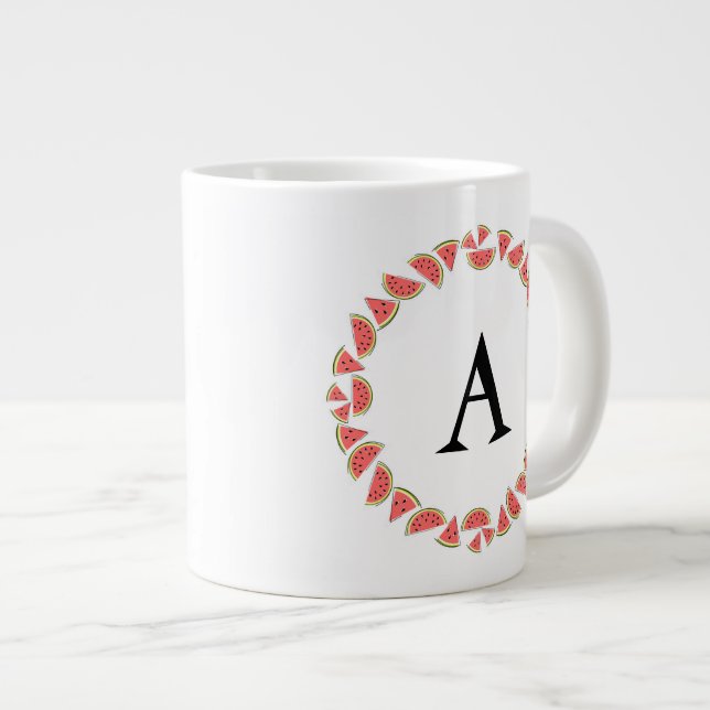 Watermelon Circle Monogram Jumbo-Tasse (Vorderseite Rechts)