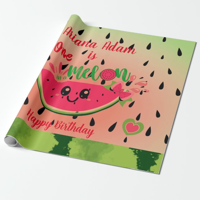 Watermelon Eins in einem Melon Girl's First Birthd Geschenkpapier (Ungerollt)