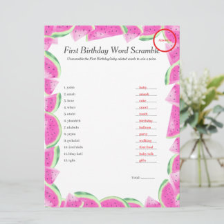 Watermelon Erster Geburtstag Word Scramble Antwort Feiertagskarte