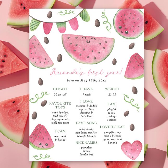 Watermelon First Birthday Milestone Geburtstag Poster (Von Creator hochgeladen)