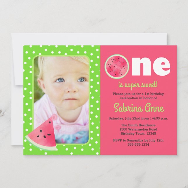 Watermelon First Birthday One ist süßes Foto Einladung (Vorderseite)