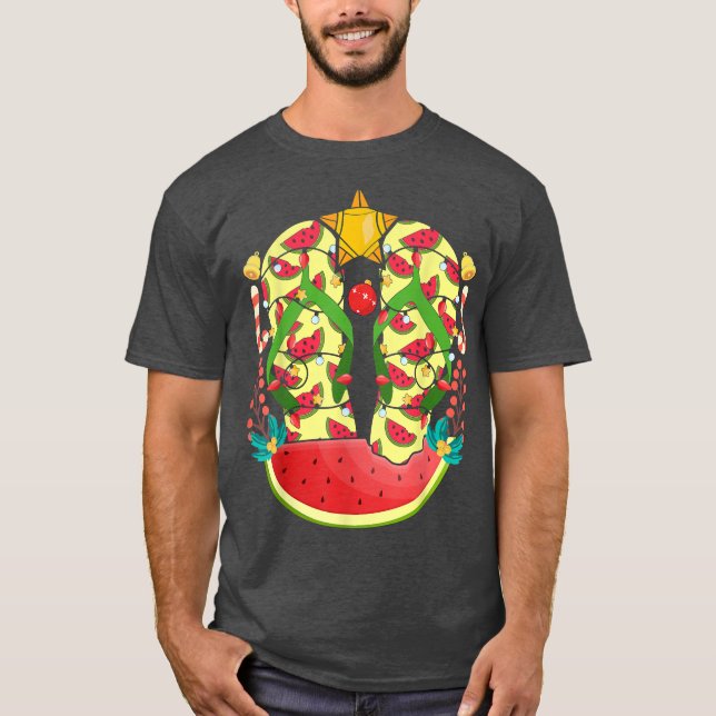 Watermelon Flip Flops Xmas Lights Hawaiian Christm T-Shirt (Vorderseite)