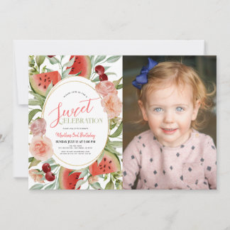 Watermelon Floral Sweet Girl Birthday Foto Einladung