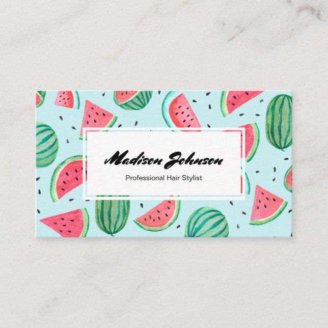 Watermelon Frucht Monogram Custom | Visitenkarten Visitenkarte (Vorderseite)