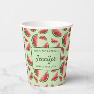 Watermelon Fruchtmuster auf grünem Brauch Geburtst Pappbecher