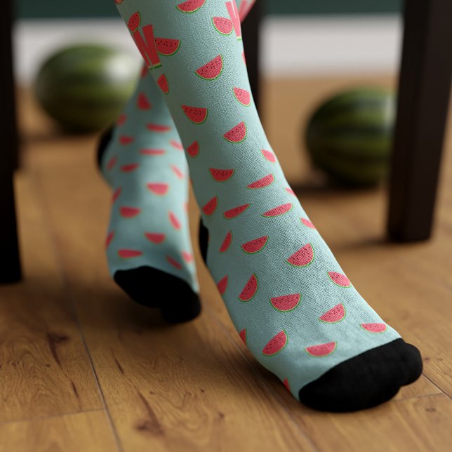 Watermelon Fruit Slices Muster Aquamarine Sommerso Socken (Watermelon is the official fruit of the summer.  🍉Add your initial to these fun watermelon socks)