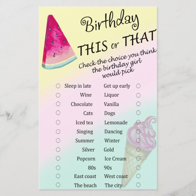 Watermelon Geburtstag dieses oder jenes Spiel (Vorderseite)