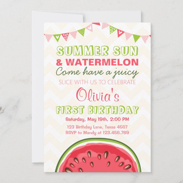 Watermelon Geburtstag Einladung Sonne Sommer Party (Vorderseite)