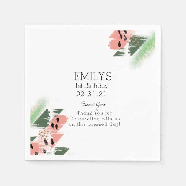 Watermelon Geburtstagsparty Brush Strokes Painterl Serviette (Vorderseite)