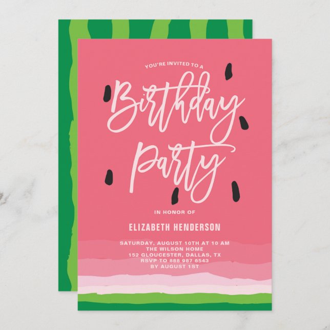 Watermelon Gradient Modern Birthday Party Einladung (Vorne/Hinten)
