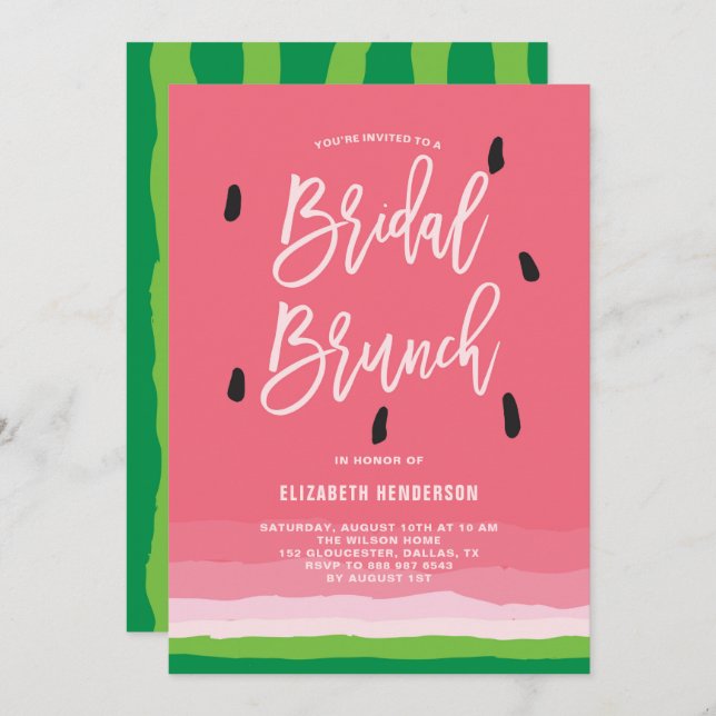 Watermelon Gradient Modern Bridal Brunch Einladung (Vorne/Hinten)