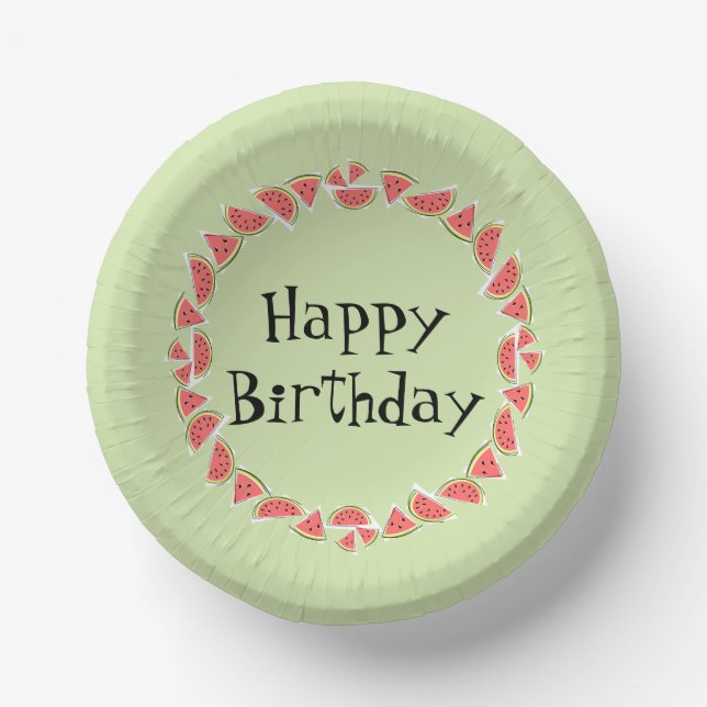 Watermelon Green Pieces Circle Happy Birthday Pappteller (Vorderseite)