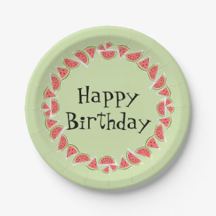 Watermelon Green Pieces Circle Happy Birthday Pappteller
