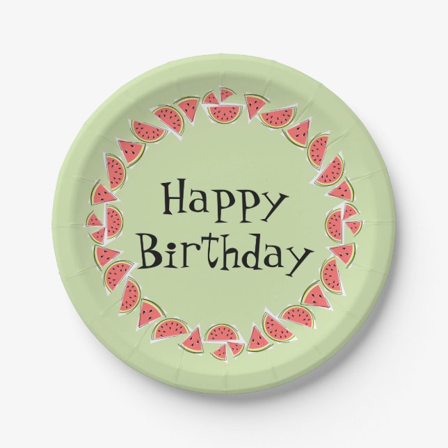 Watermelon Green Pieces Circle Happy Birthday Pappteller (Vorderseite)
