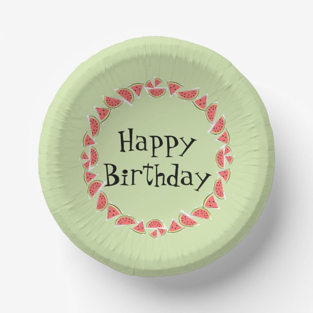 Watermelon Green Pieces Circle Happy Birthday Pappteller (Vorderseite)