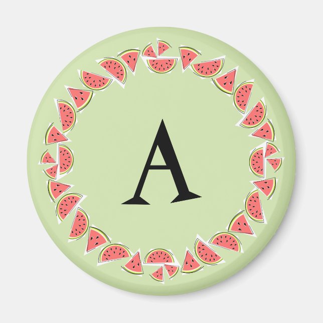 Watermelon Green Pieces Circle Monogram Magnet (Vorne)