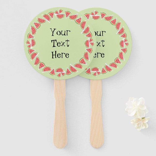 Watermelon Green Pieces Circle Text Fächer (Vorne und Hinten)