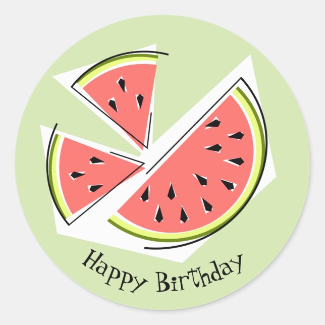 Watermelon Green Pieces Happy Birthday Runde Runder Aufkleber (Vorderseite)