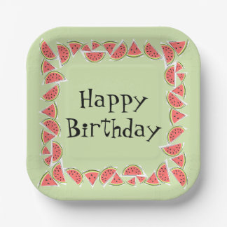 Watermelon Green Pieces Square Geburtstag Pappteller