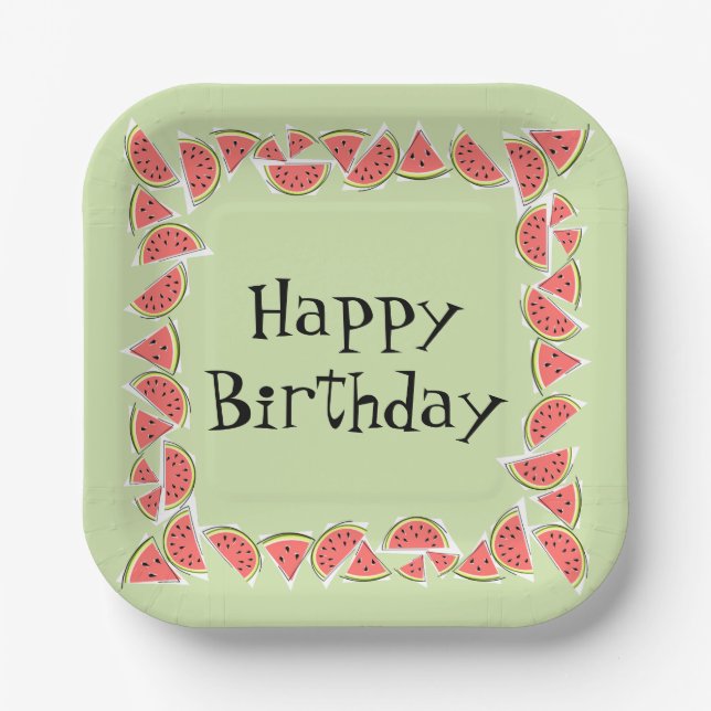 Watermelon Green Pieces Square Geburtstag Pappteller (Vorderseite)