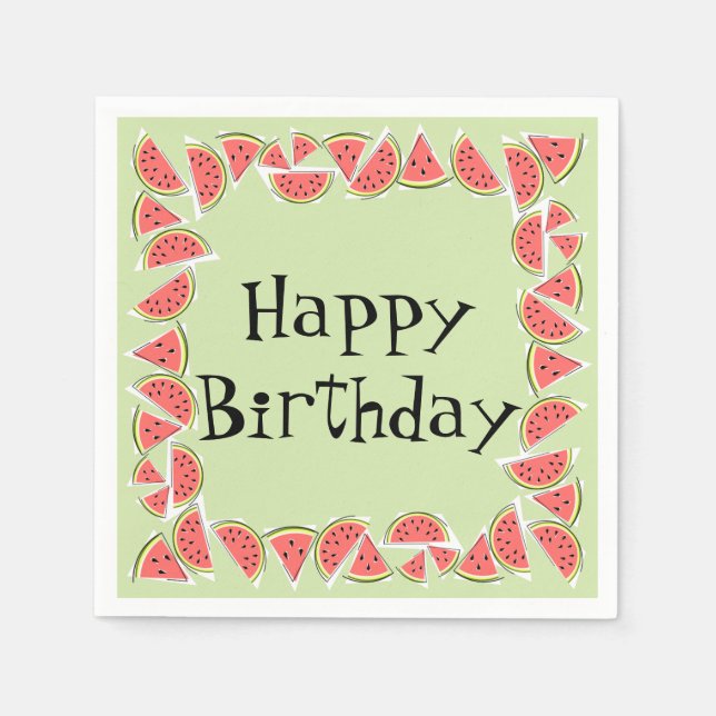 Watermelon Green Pieces Square Happy Birthday Serviette (Vorderseite)