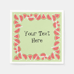 Watermelon Green Pieces Square Text Serviette