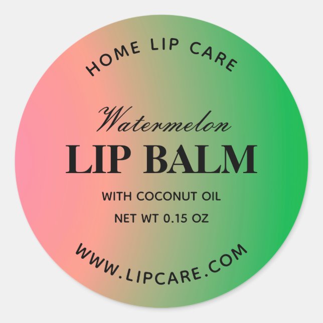 Watermelon Green Pink Gradient Lip Balm Labels Runder Aufkleber (Vorderseite)