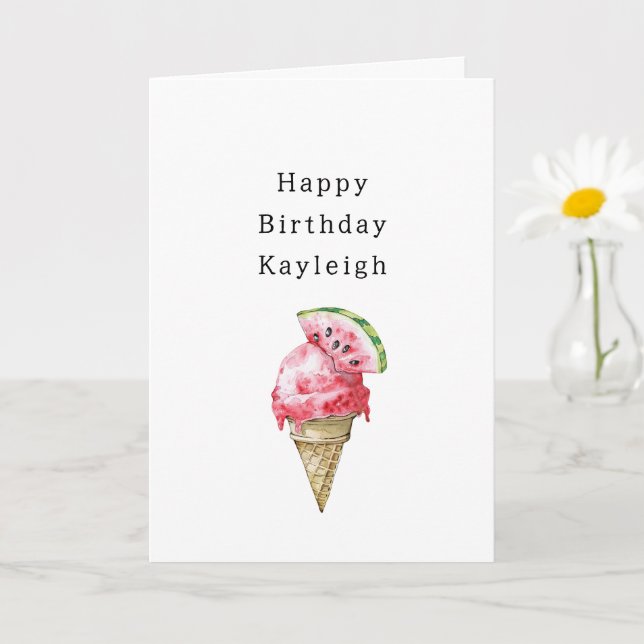 Watermelon Ice Cream Cone Birthday Karte (Kleine Pflanze)