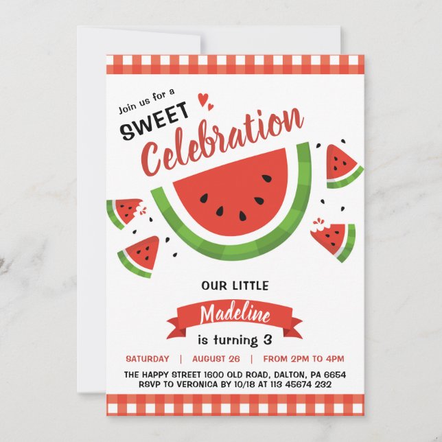 Watermelon Invitation for Birthday Party Fruit Einladung (Vorderseite)