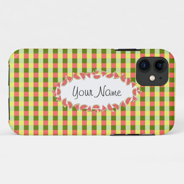 Watermelon Karo Klassischer ovaler "Name" horizont Case-Mate iPhone Hülle (Rückseite (Horizontal))