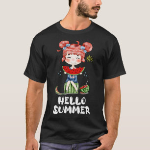 Watermelon Kawaii Anime Girl Hallo Sommer Früchte T-Shirt