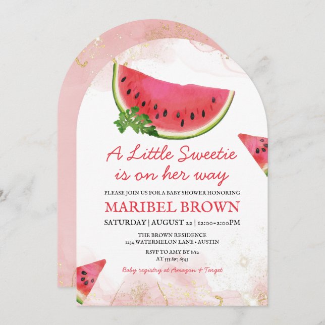 Watermelon Little Sweetie Baby Shower Pink Einladung (Vorne/Hinten)