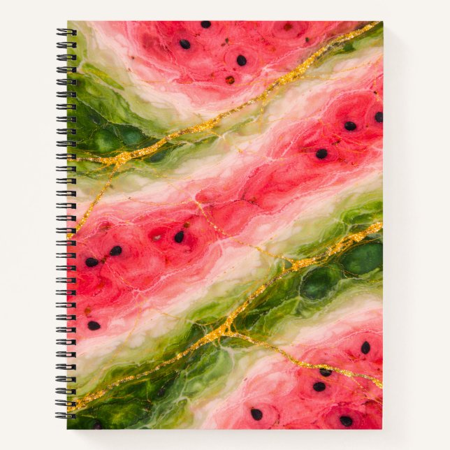Watermelon Marble with Gold Veining Notizbuch (Vorderseite)