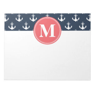 Watermelon Mit Monogramm Navy Blue Anchor Muster Notizblock
