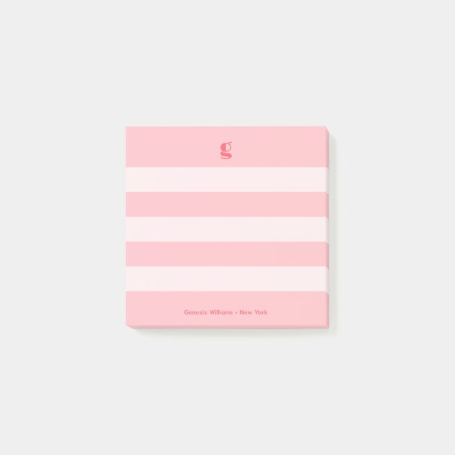 Watermelon Modern Monogram Name Groovy Striped Post-it Klebezettel (Vorderseite)