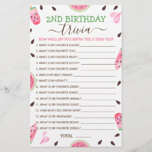 Watermelon One In A Melon 2. Geburtstag Trivia Spi