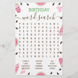 Watermelon One In A Melon Birthday Word Search