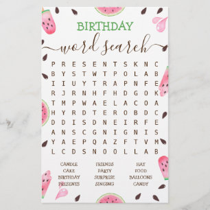 Watermelon One In A Melon Birthday Word Search