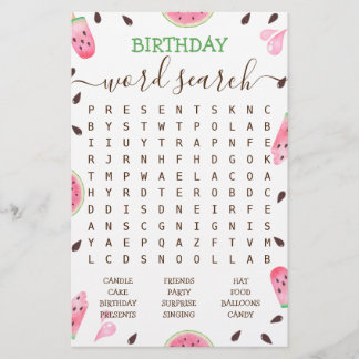 Watermelon One In A Melon Birthday Word Search