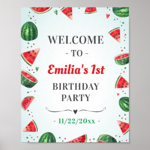 Watermelon One in Melon Birthday Party Willkommen Poster