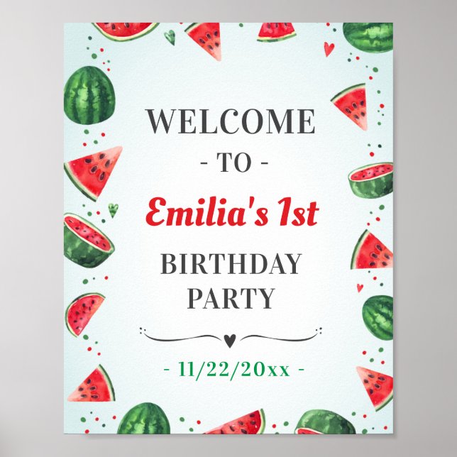 Watermelon One in Melon Birthday Party Willkommen Poster (Vorne)