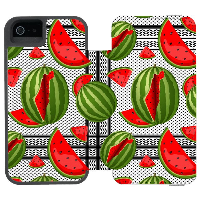 Watermelon Palestine Map Slice Incipio iPhone Geldbeutel-Hülle (Folio Geöffnet)