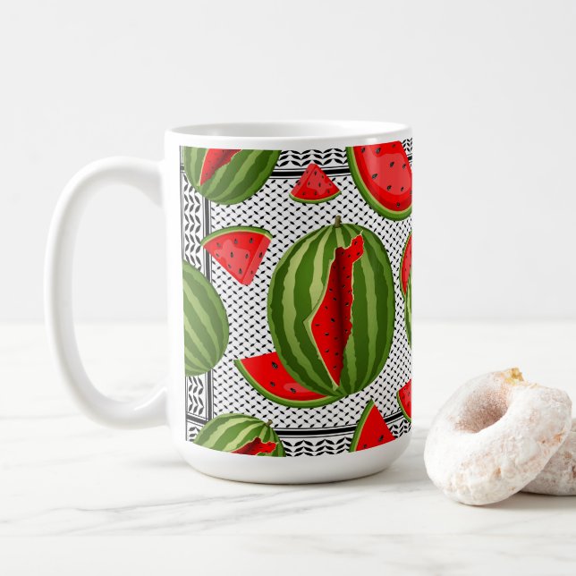 Watermelon Palestine Map Slice Kaffeetasse (Mit Donut)