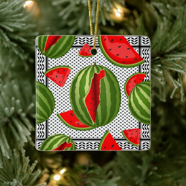 Watermelon Palestine Map Slice Keramikornament (Baum)