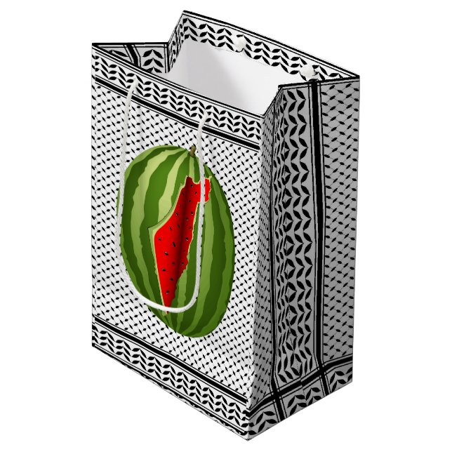 Watermelon Palestine Map Slice Mittlere Geschenktüte (Vorderseite Schrägansicht)