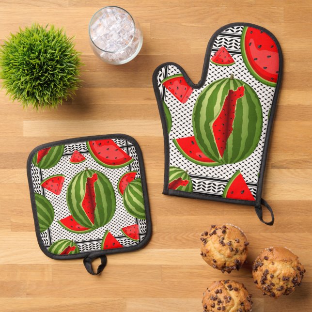 Watermelon Palestine Map Slice Ofenhandschuh & Topflappen-Set (Oben Unten)