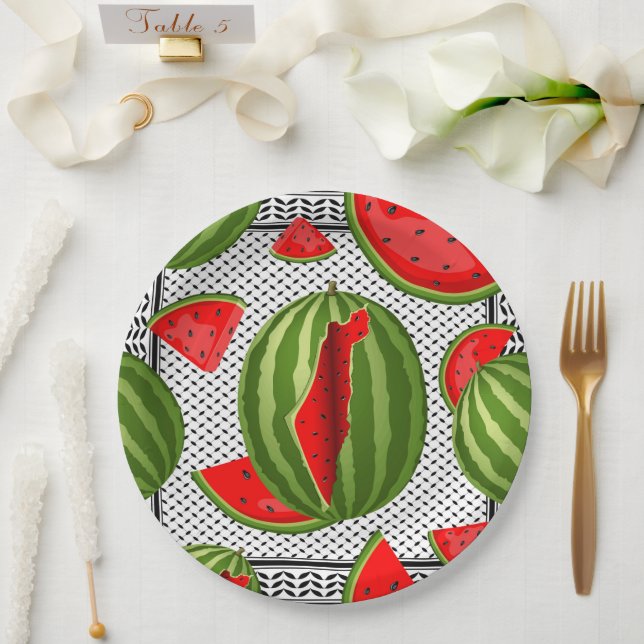 Watermelon Palestine Map Slice Pappteller (Hochzeit)