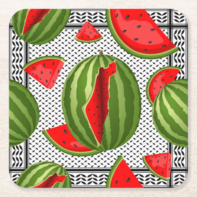 Watermelon Palestine Map Slice Rechteckiger Pappuntersetzer (Vorderseite)