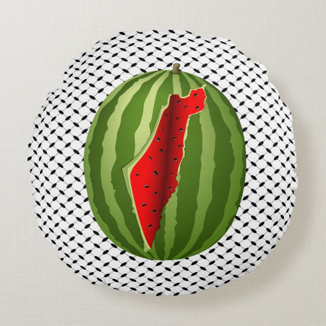 Watermelon Palestine Map Slice Rundes Kissen (Vorderseite)